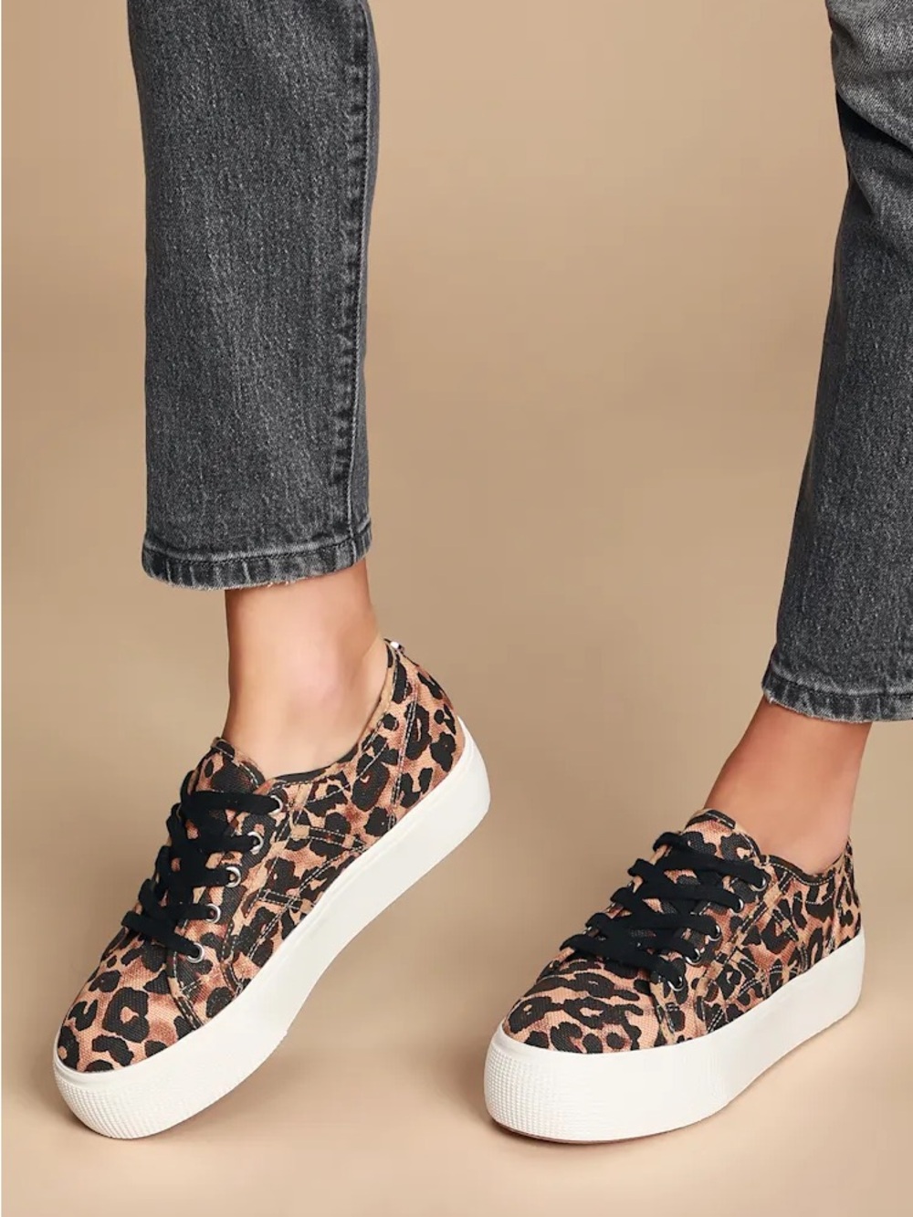 Steve Madden Leopard Print Platform Canvas Lace-Up Sneakers - Black/Tan